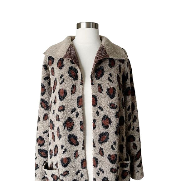 Lovestitch Cardigan Duster Sweater S Lux Leopard Long Open Oversized Pockets - Picture 2 of 7